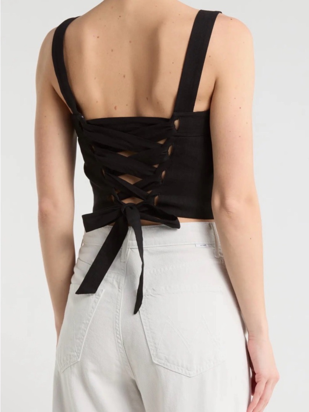 Alice + Olivia Natalia Lace-Up Black Square-Neck Crop Tank Top